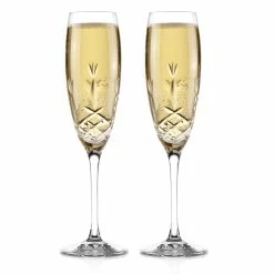 Cashs Crystal Cashs Ireland Hawthorne Fairy Champagne Toasting Flutes, Pair