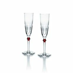 Baccarat Crystal Baccarat Harcourt Eve Champagne Flutes, Red Knob, Pair