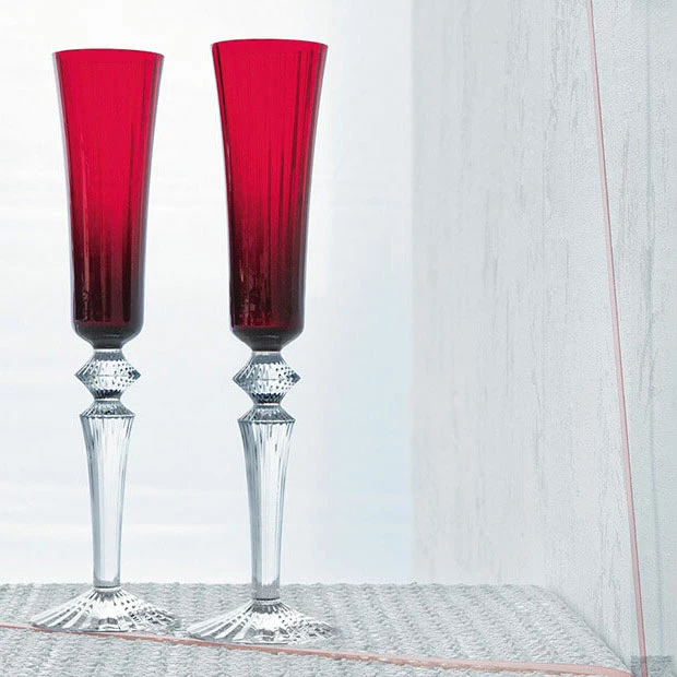 Baccarat Crystal, Mille Nuits Flutissimo Crystal Flutes, Red, Pair 1 Baccarat Crystal, Mille Nuits Flutissimo Crystal Flutes, Red, Pair