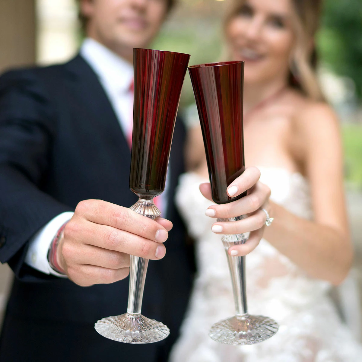 Baccarat Crystal, Mille Nuits Flutissimo Crystal Flutes, Red, Pair 3 Baccarat Crystal, Mille Nuits Flutissimo Crystal Flutes, Red, Pair - Image 3