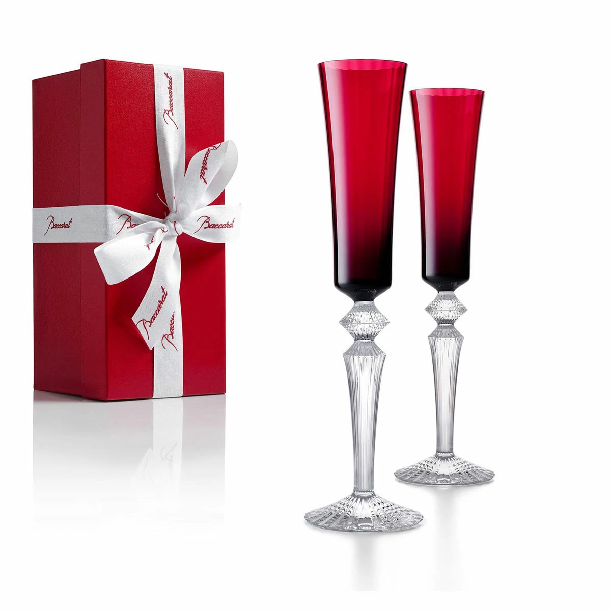Baccarat Crystal, Mille Nuits Flutissimo Crystal Flutes, Red, Pair 4 Baccarat Crystal, Mille Nuits Flutissimo Crystal Flutes, Red, Pair - Image 4