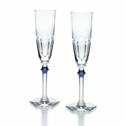 Baccarat Crystal Baccarat Harcourt Eve Champagne Flutes, Blue Knob, Pair