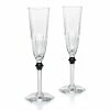 Baccarat Crystal Baccarat Harcourt Eve Champagne Flute Black Knob, Pair
