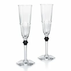 Baccarat Crystal Baccarat Harcourt Eve Champagne Flute Black Knob, Pair