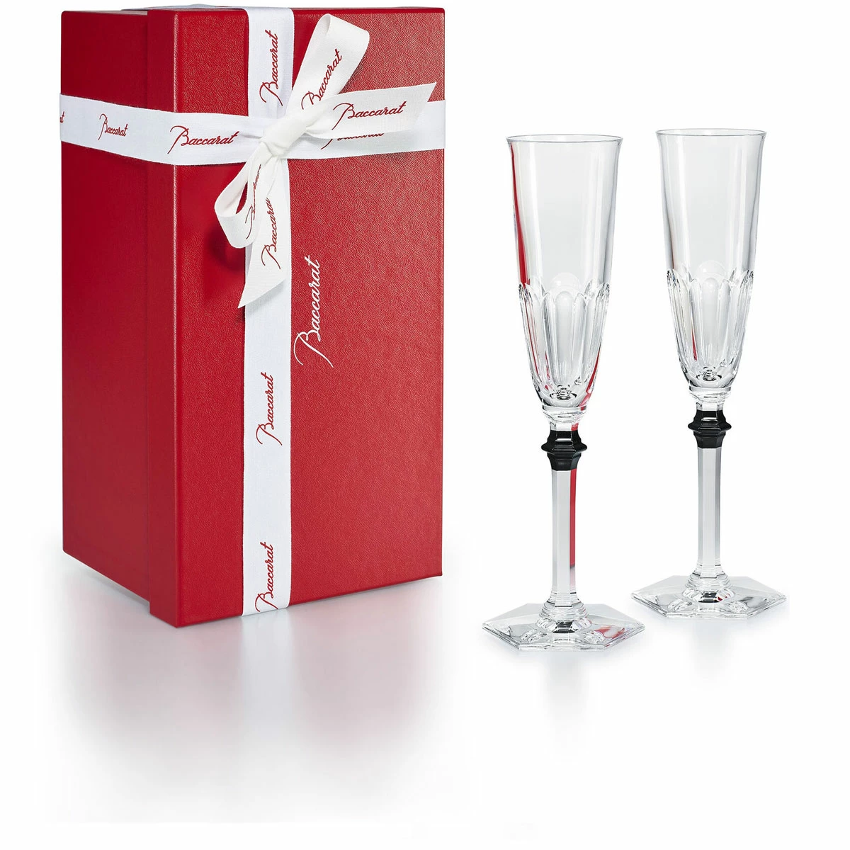 Baccarat Crystal Baccarat Harcourt Eve Champagne Flute Black Knob, Pair 2 Baccarat Crystal Baccarat Harcourt Eve Champagne Flute Black Knob, Pair - Image 2