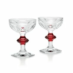 Baccarat Crystal Baccarat Harcourt Champagne, Cocktail Coupe Red Knob Glasses, Pair