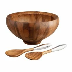Nambe Mills, Inc. Nambe Metal And Wood Yaro Salad Bowl With Servers