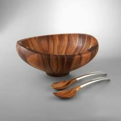 Nambe Mills, Inc. Nambe Metal And Wood 4 Qt Butterfly Salad Bowl With Servers Set