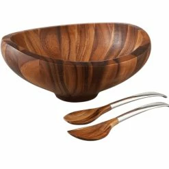 Nambe Mills, Inc. Nambe Metal And Wood 4 Qt Butterfly Salad Bowl With Servers Set -Home Kitchen Shop 5005N a1