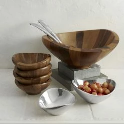Nambe Mills, Inc. Nambe Metal And Wood 4 Qt Butterfly Salad Bowl With Servers Set -Home Kitchen Shop 5005N a2