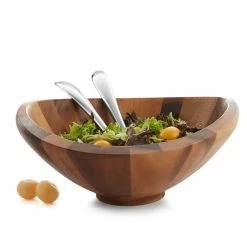 Nambe Mills, Inc. Nambe Metal And Wood 4 Qt Butterfly Salad Bowl With Servers Set -Home Kitchen Shop 5005N a3
