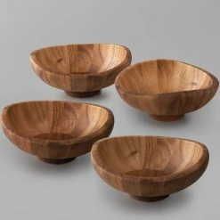 Nambe Mills, Inc. Nambe 8 1/2" Wood Butterfly Individual Salad Bowls, Set Of 4