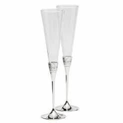 Wedgwood China Vera Wang Wedgwood, With Love Silver Toasting Crystal Flutes, Pair