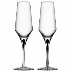 Orrefors Kosta Boda Orrefors Crystal, Metropol Black Champagne Crystal Flute, Pair