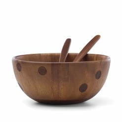 Kate Spade By Lenox, 3 Qt All In Good Taste Wood Deco Dot Salad Bowl With Servers