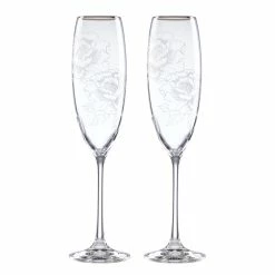 Lenox Silver Peony Crystal Toasting Flutes, Pair