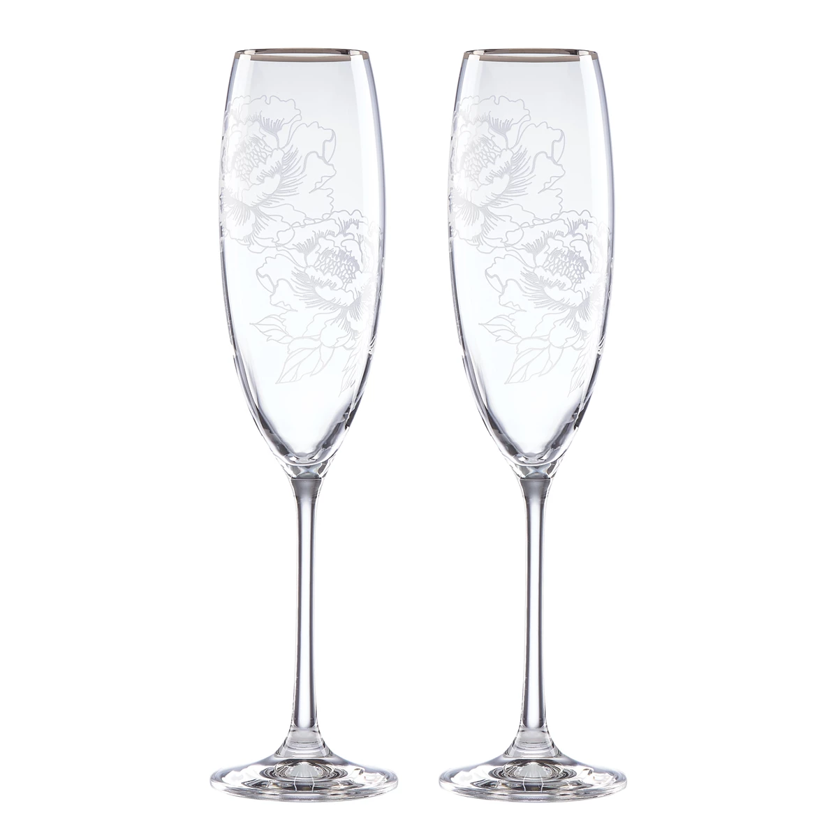 Lenox Silver Peony Crystal Toasting Flutes, Pair 1 Lenox Silver Peony Crystal Toasting Flutes, Pair