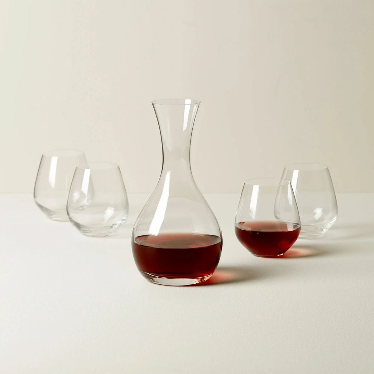 Lenox Tuscany Wine Decanter And 4 Stemless Red Wine Glasses, Set 1 Lenox Tuscany Wine Decanter And 4 Stemless Red Wine Glasses, Set