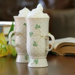 Belleek Pottery LTD Belleek China Irish Coffee Mugs, Pair