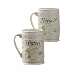 Belleek Pottery LTD Belleek China Himself And Herself Shamrock Mugs, Pair