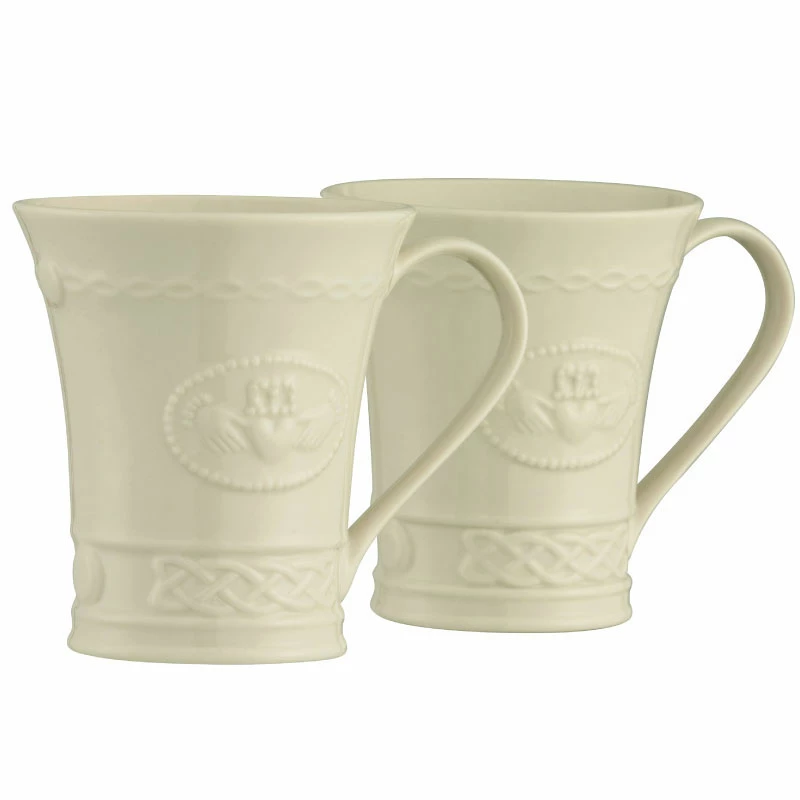 Belleek Pottery LTD Belleek China Claddagh Coffee Mugs, Pair 1 Belleek Pottery LTD Belleek China Claddagh Coffee Mugs, Pair