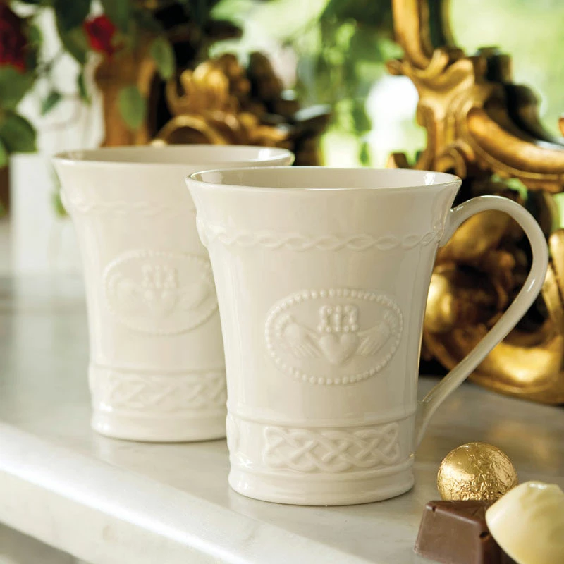 Belleek Pottery LTD Belleek China Claddagh Coffee Mugs, Pair 3 Belleek Pottery LTD Belleek China Claddagh Coffee Mugs, Pair - Image 3
