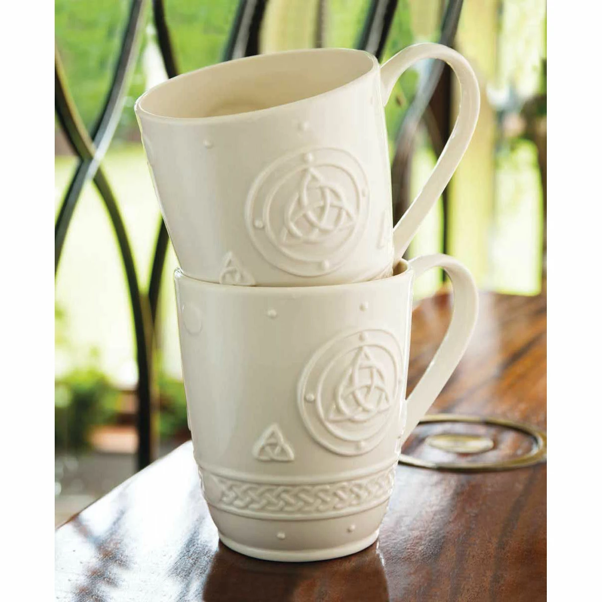 Belleek Pottery LTD Belleek Celtic Coffee Mugs, Pair 2 Belleek Pottery LTD Belleek Celtic Coffee Mugs, Pair - Image 2