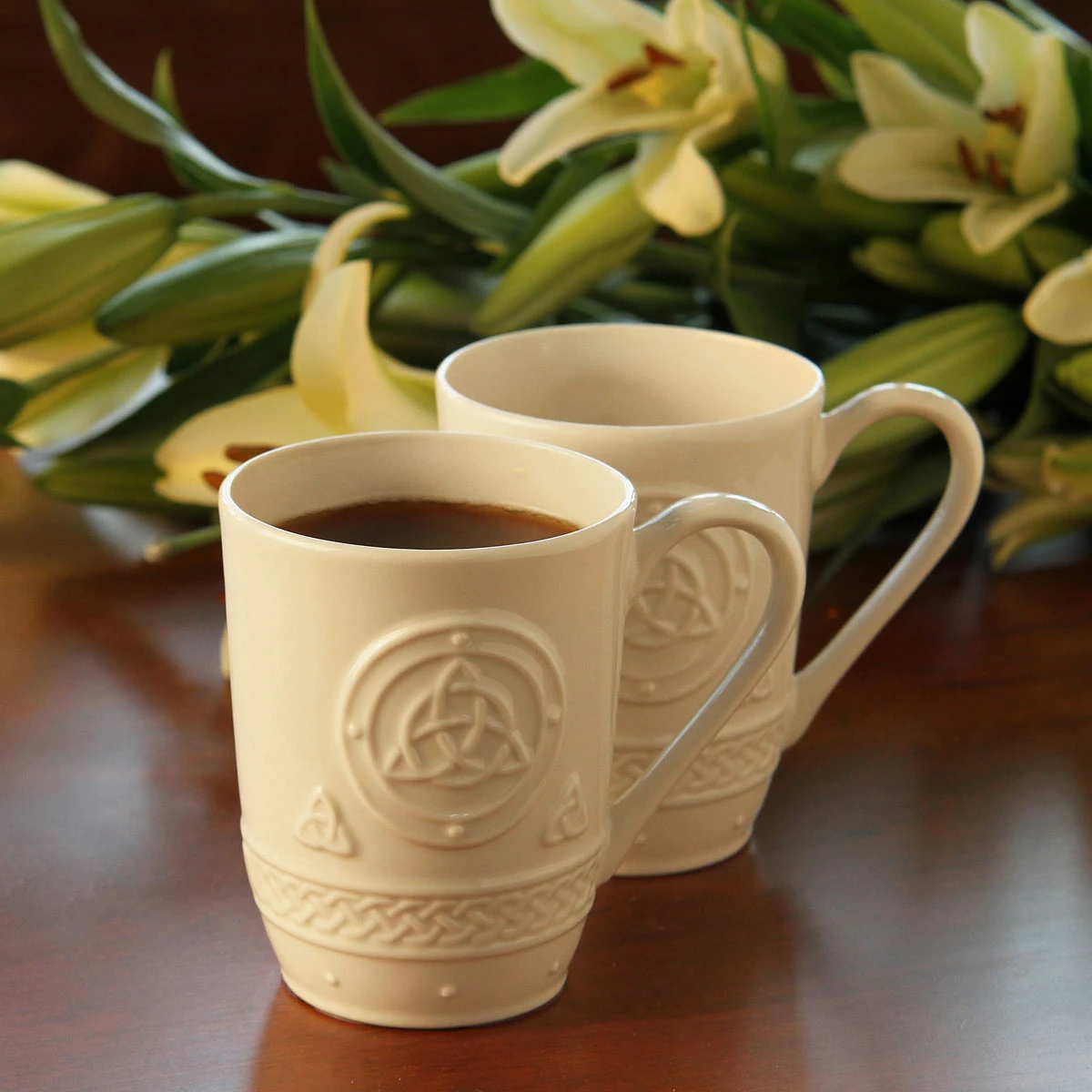 Belleek Pottery LTD Belleek Celtic Coffee Mugs, Pair 3 Belleek Pottery LTD Belleek Celtic Coffee Mugs, Pair - Image 3