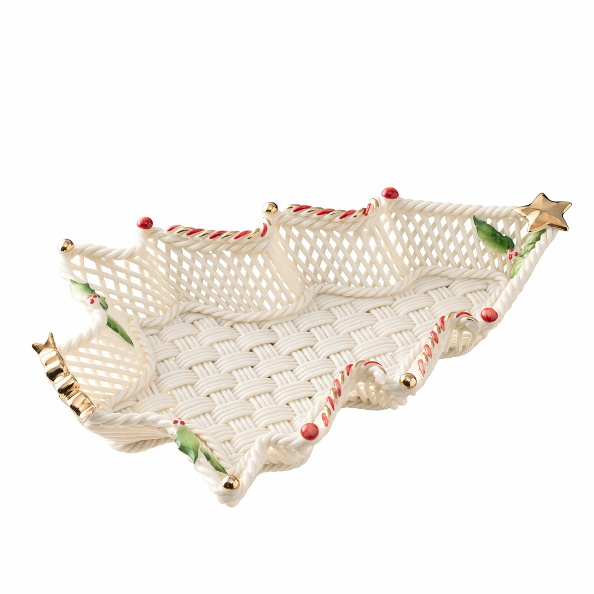 Belleek Pottery LTD Belleek Christmas Tree Basket 1 Belleek Pottery LTD Belleek Christmas Tree Basket