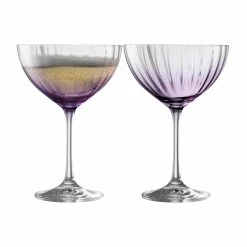 Belleek Pottery LTD Galway Erne Cocktail, Saucer Champagne Pair In Amethyst