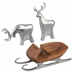Nambe Mills, Inc. Nambe Christmas Sleigh With 2 Reindeer, 3 Piece Set