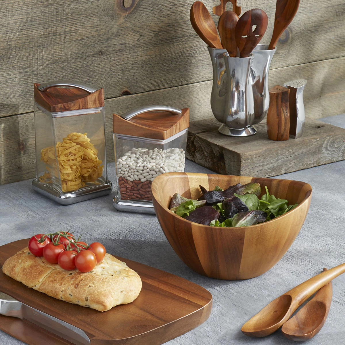 Nambe Mills, Inc. Nambe 11 1/2" Wood Gourmet Harmony 3 Piece Salad Bowl Set 2 Nambe Mills, Inc. Nambe 11 1/2" Wood Gourmet Harmony 3 Piece Salad Bowl Set - Image 2