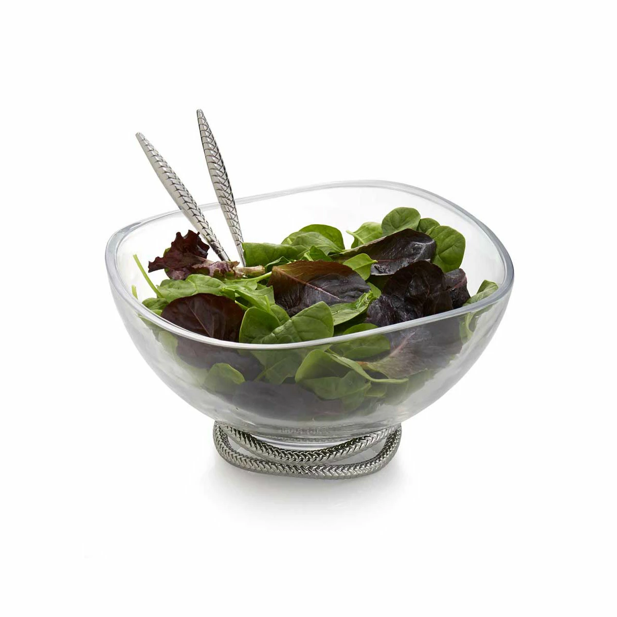 Nambe Mills, Inc. Nambe Braid 6" Salad Bowl With Metal Servers 1 Nambe Mills, Inc. Nambe Braid 6" Salad Bowl With Metal Servers