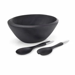 Nambe 10" Noir Wood Salad Bowl With Servers
