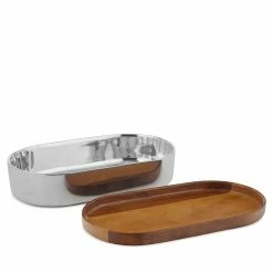 Nambe Mills, Inc. Nambe Oblong Nest 10" Bowl With Wood Lid -Home Kitchen Shop MT1526N a3