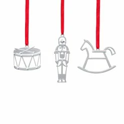 Nambe Mills, Inc. Nambe Metal Mini Rocking Horse, Nutcracker And Drum Set Of Three Ornaments